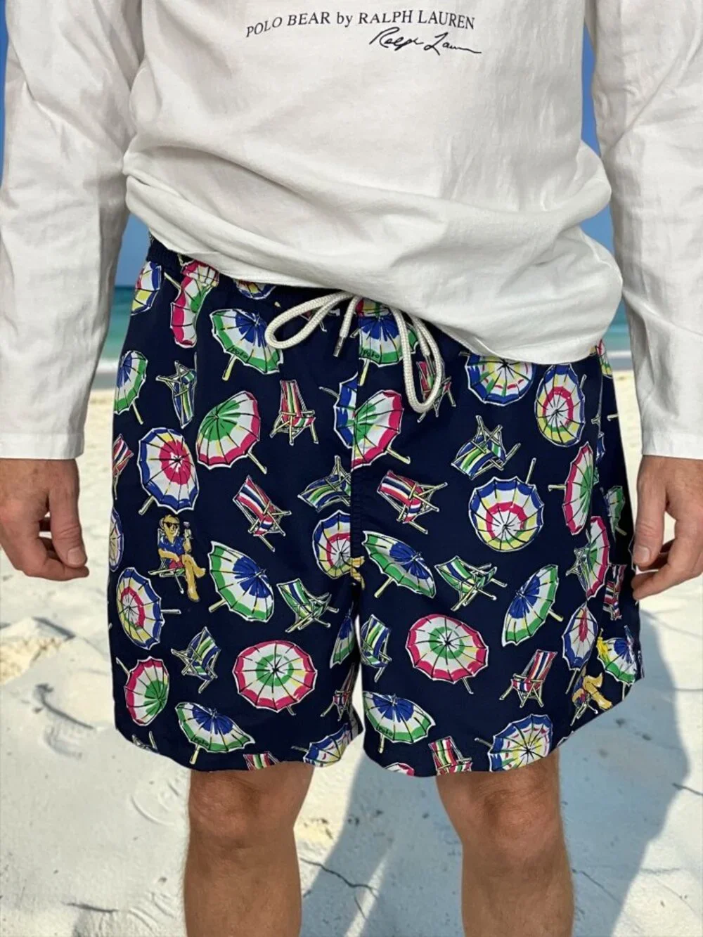 Polo Ralph Lauren Polo Bear Umbrella Swim Trunks XL Blue Lined Swimwear